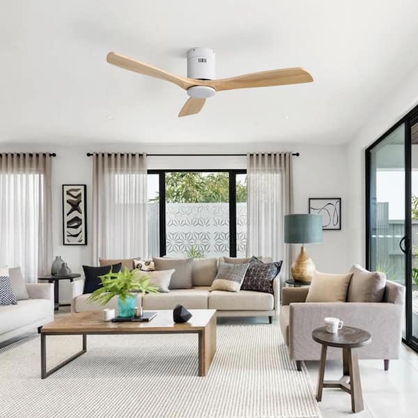 52 in. Smart Standard Indoor/Outdoor Wood Blades White Flush Mount Ceiling Fan with Romote&APP Control