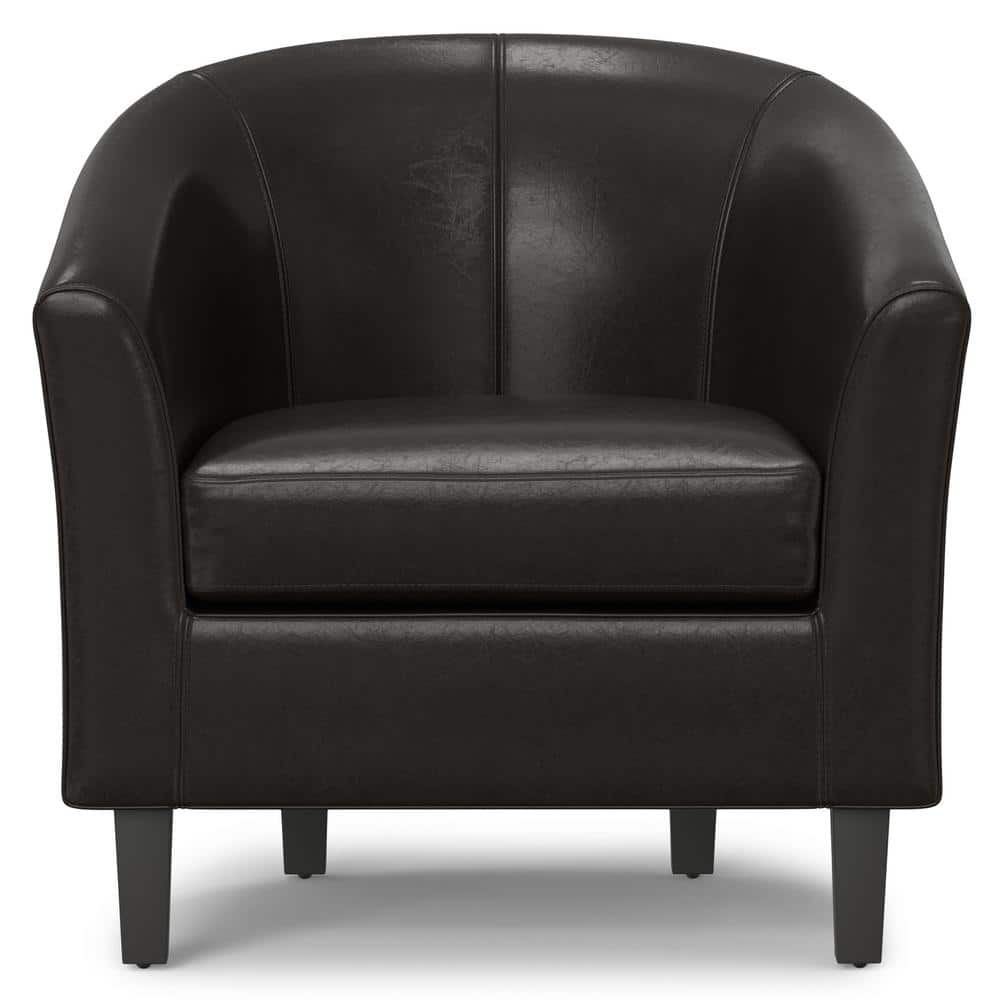 Austin Dark Brown Faux Leather Barrel Accent Chair
