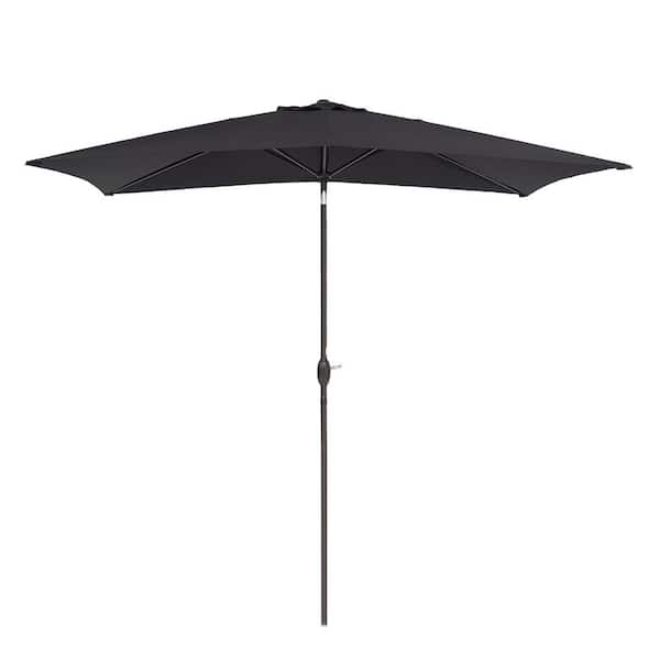 Unbranded 6.5 ft. x 10 ft. Steel Market Patio Umbrella Water-Resistant Push Button Tilt in Black