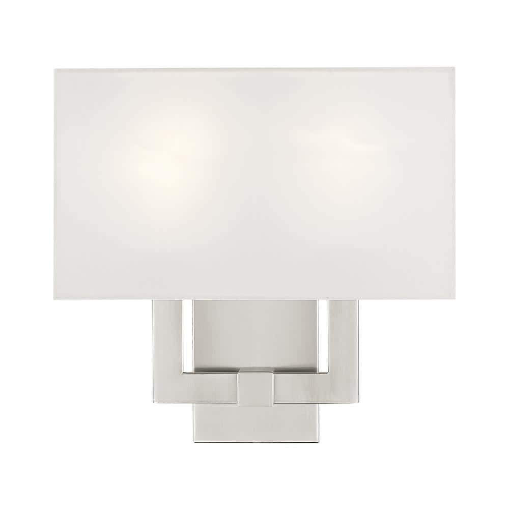 Hollborn Brushed Nickel 2-Light Wall Sconce with Off-White Fabric Shade