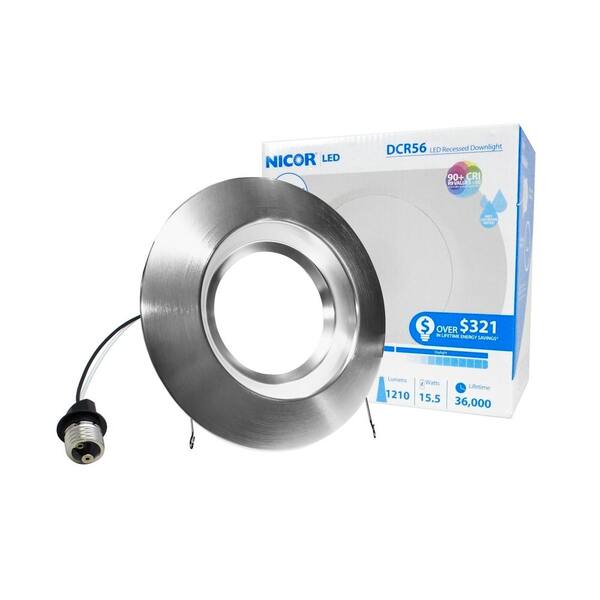 NICOR 5 in. and 6 in. Downlight Nickel 1200-Lumen Integrated LED Recessed Trim Retrofit Light