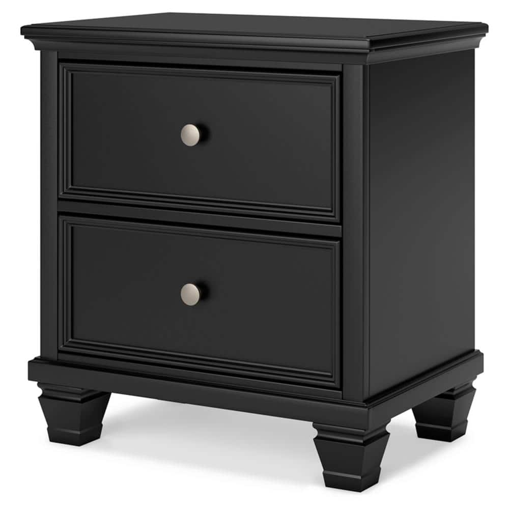 Black Hardwood 2-Drawer Nightstand with Satin Nickel Knobs