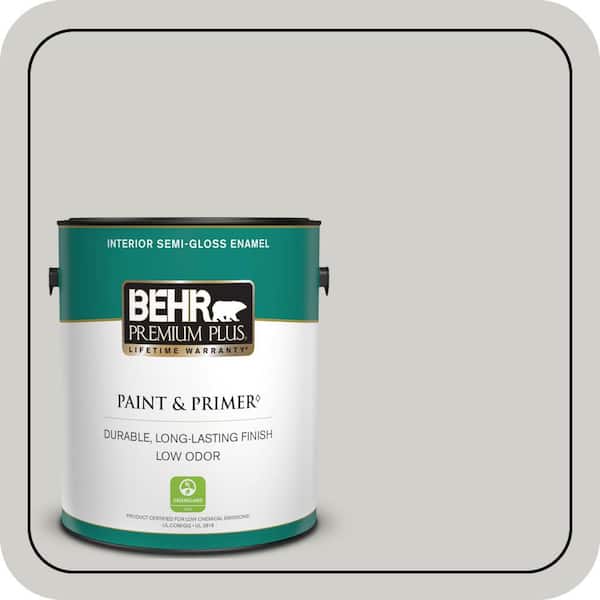 BEHR PREMIUM PLUS 1 gal. #PPF-18 Gazebo Gray Semi-Gloss Enamel Low Odor Interior Paint & Primer