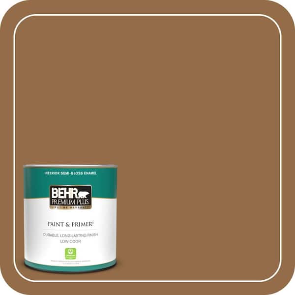 BEHR PREMIUM PLUS 1 qt. #S260-7 Nugget Gold Semi-Gloss Enamel Low Odor Interior Paint & Primer