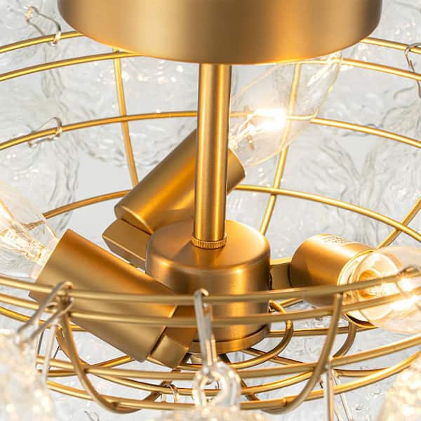 20.87 In 3-Light Brushed Gold Modern Bubble Semi-Flush Mount Ceiling Light Fixture with Clear Ribbed Blown Glass Shade