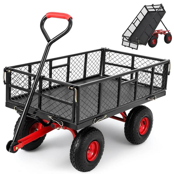 880lbs. 3.92 cu. ft. Steel Heavy-Duty Dump Cart with Removable Mesh Sides, 180° Handle and 10 in. Wheels, Garden Cart