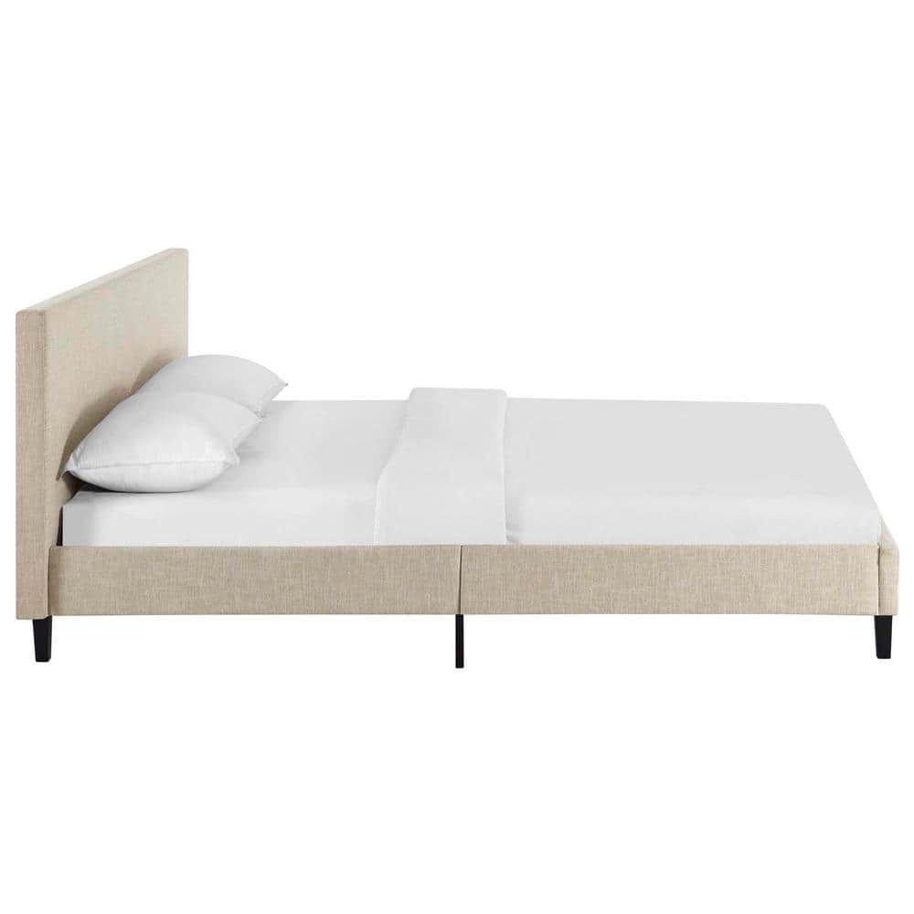 Beige Full Upholstered Tufted Wood Platform Bed
