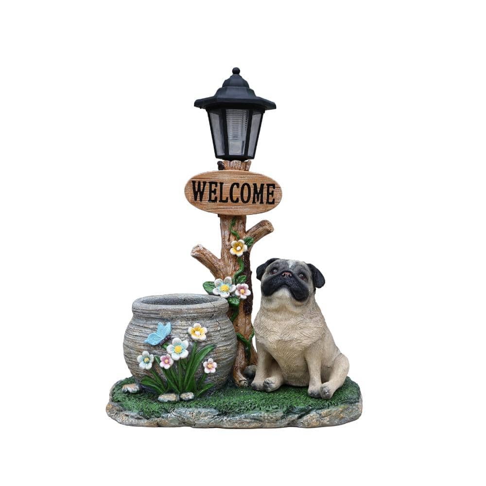 Resin Pug Dog-Shaped Planter Statue with Solar LED Light for Patio, Garden, Backyard price history on PriceWatchPro