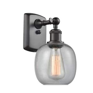 Belfast 6 in. 1-Light Oil Rubbed Bronze Wall Sconce with Seedy Glass Shade