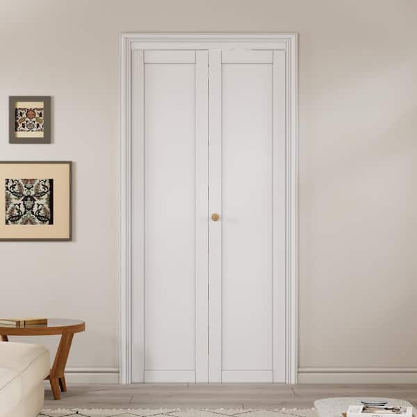 36 in. x 96 in. 1 Lite Solid Core Panel White Primed Composite MDF Interior Closet Bi-fold Door with Hardware Kit