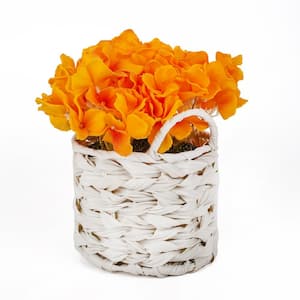 10 in. Artificial Floral Arrangements Hydrangea in Basket Color: Yellow