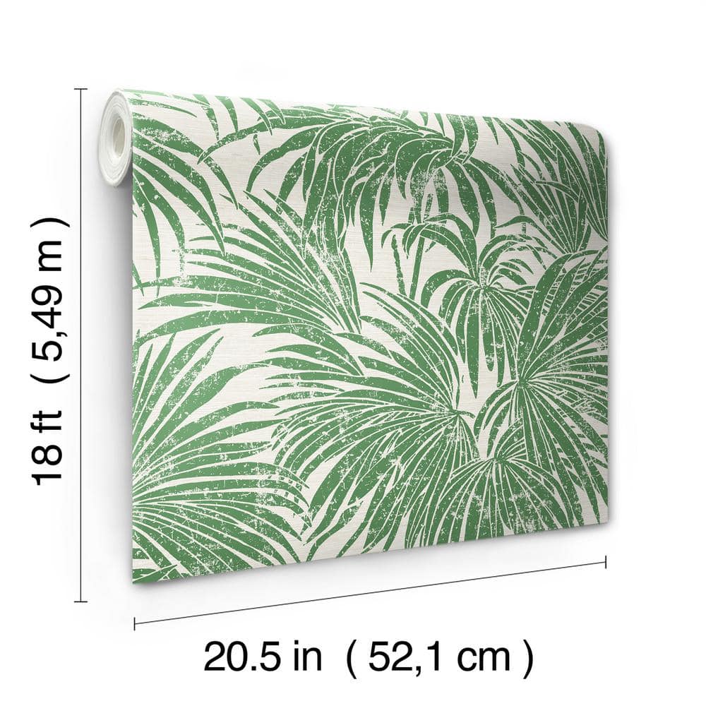 Green and Beige Vinyl Palm Leaf Peel and Stick Wallpaper