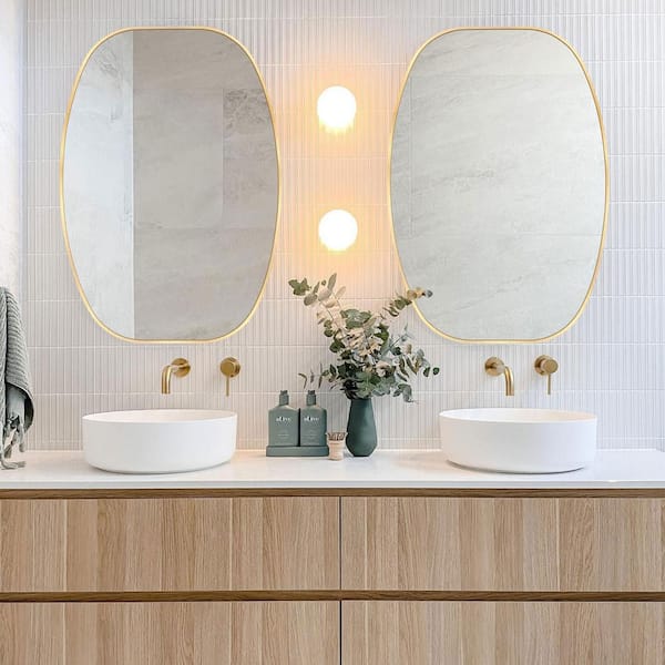 24 in. W x 36 in. H Glod Oval Wall Mirror Aluminum Frame Vanity Mirror Bathroom Mirror