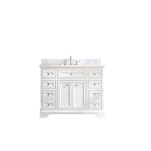 South Bay 43 in. Single Bath Vanity in White with Marble Vanity Top in Carrara White with White Basin