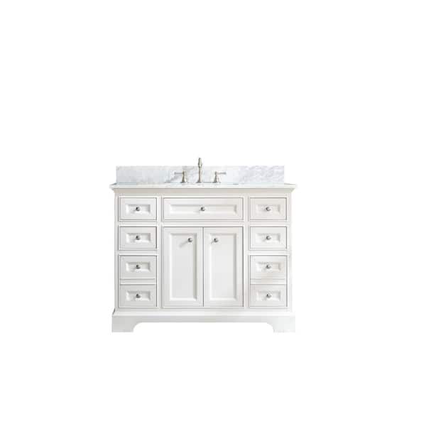 Ari Kitchen and Bath South Bay 43 in. Single Bath Vanity in White with Marble Vanity Top in Carrara White with White Basin