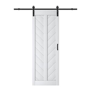 30 in. x 84 in. Solid Core Finished White MDF Herringbone Design Barn Door Slab with Hardware