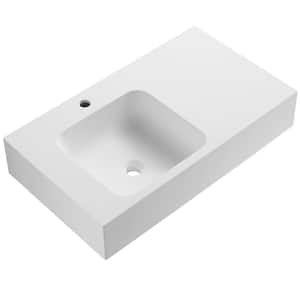 32 in. Wall-Mount Install or On Countertop Bathroom Sink with Single Faucet Hole in Matte White