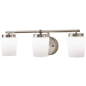 Jackson Park 22 in. 3-Light Brushed Nickel Integrated LED Bathroom Vanity Light Bar with Frosted Glass
