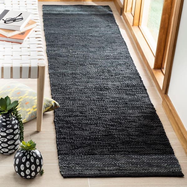 Vintage Leather Black/Gray 2 ft. x 9 ft. Solid Runner Rug