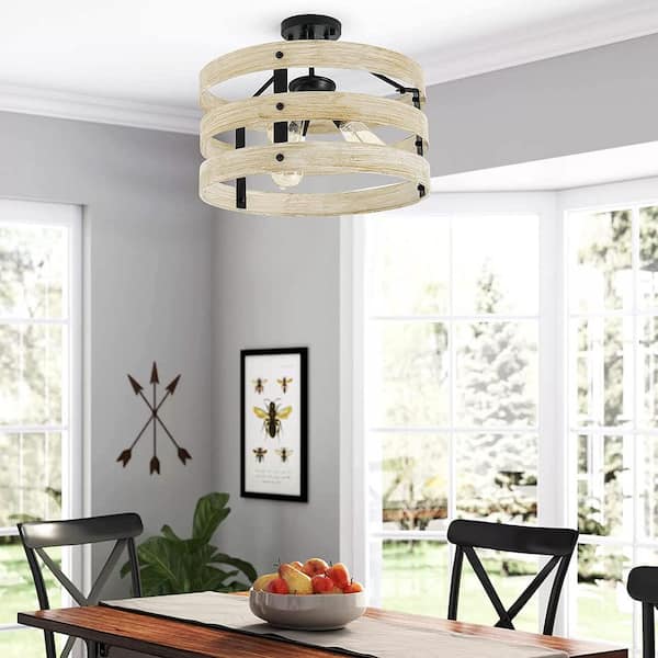 mieres Industrial Farmhouse 13.3 in. 3-Light Black Coated Semi-Flush Mount