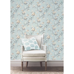 Chinoiserie Blue Floral Paper Peelable Roll Wallpaper (Covers 56.4 sq. ft.)