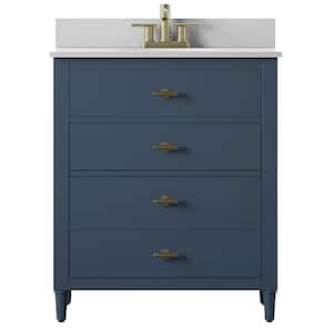 Dresser Style 30 in. Bath Vanity in Franklin Blue with Stone Vanity Top in White and White Basin