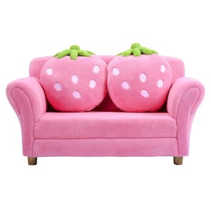 Pink Kids Sofa Strawberry Armrest Chair Lounge Couch with 2 Pillow Children Toddler