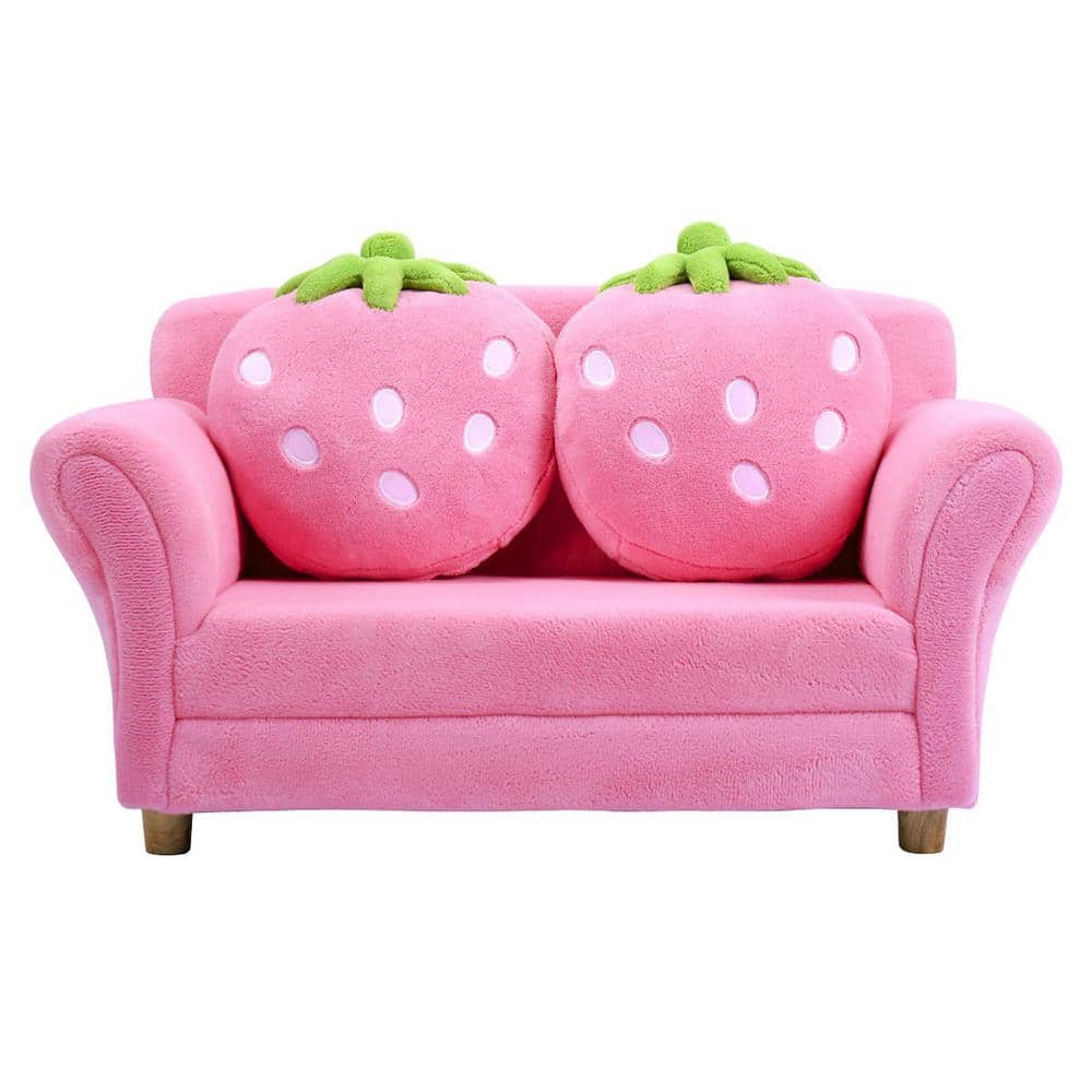 Costway Pink Kids Sofa Strawberry Armrest Chair Lounge Couch with 2 Pillow Children Toddler QD 54 A190N1 The Home Depot