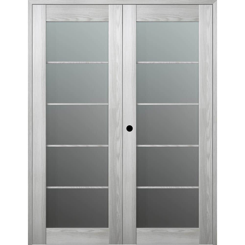 Avon Light Gray Frosted Glass Composite Double Prehung French Door