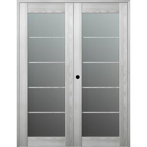 Vona 5 Lite 72 in.x 96 in. Right Hand Active Frosted Glass Ribeira Ash Wood Composite Double Prehung French Door