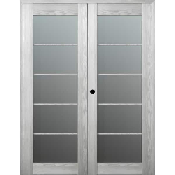 Belldinni Vona 5 Lite 72 in.x 96 in. Right Hand Active Frosted Glass Ribeira Ash Wood Composite Double Prehung French Door