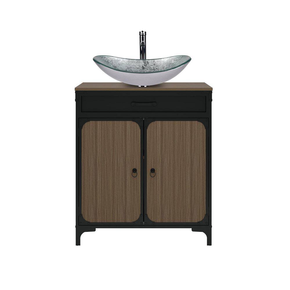 30 in. W x 18.9 in. D x 32 in. H Single Sink Freestanding Bath Vanity with Solid Surface Top in Black/Brown with Sink price history on PriceWatchPro