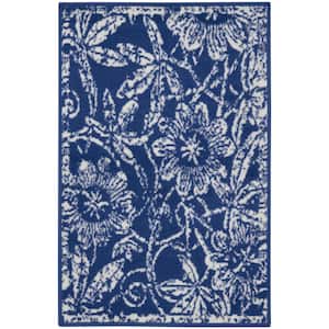 Whimsicle Navy  doormat 2 ft. x 3 ft. Floral Contemporary Kitchen Area Rug
