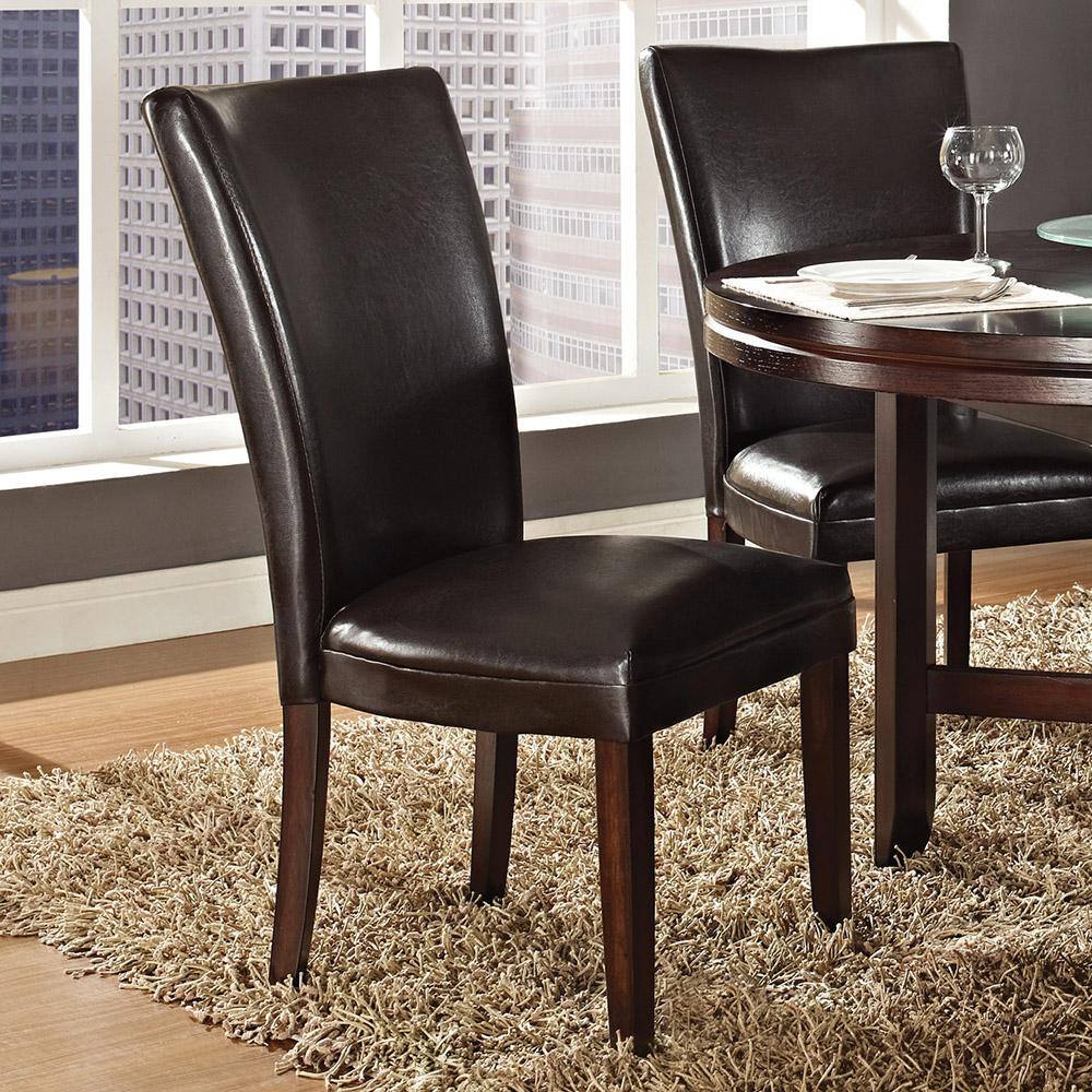 Transitional Brown Leather Parsons Side Chair with Memory Foam