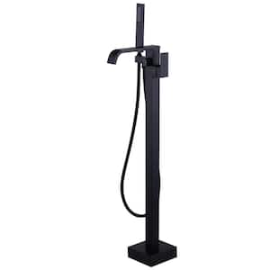 1-Handle Free Standing Tub Faucet with Hand Shower in Matte Black