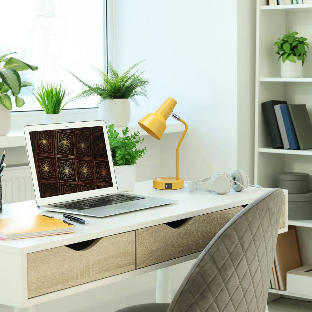 15.2 Sleek Essentials Cone Shade Desk Lamp with USB Ports, Yellow for Office or Nightstand price history on PriceWatchPro