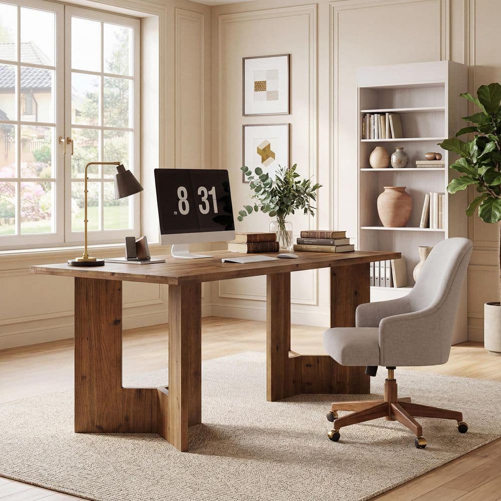 BYBLIGHT Moronia 63 in. Farmhouse Rectangle Brown Solid Wood