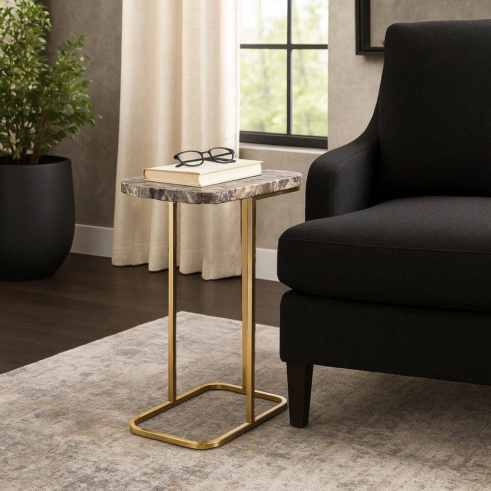 15 in. Black Rectangle Stone Agate Top Contemporary End Table - thumbnail 10