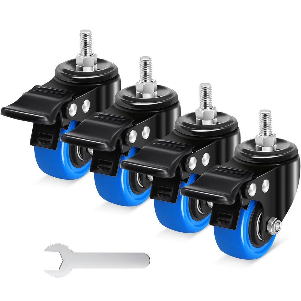 4-Pack Swivel 2 in. Blue Threaded Stem Caster Wheels Dual Locking Heavy Duty Polyurethane Smooth Glide Capacity 600 lbs. price history on PriceWatchPro