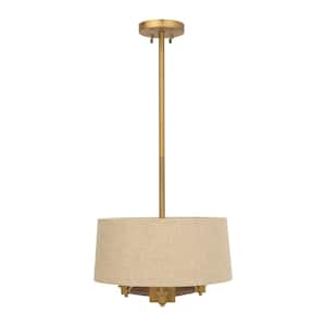 3-Light Gold Shaded Pendant Light with Linen Shade