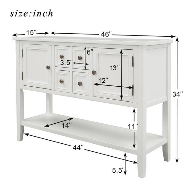Eer Cambridge 46 In White Standard, What Is The Standard Size Of A Buffet Table
