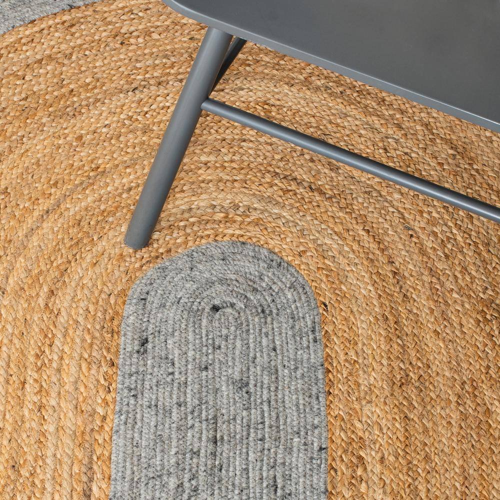 Gray and Natural Oval Braided Wool Cotton Rug 6' x 9'