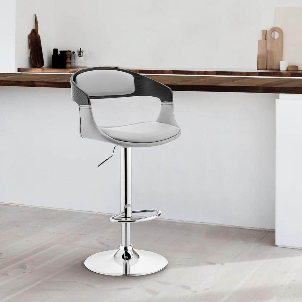 Benson 24-32 in. Adjustable Height High Back Grey Faux Leather and Black Wo