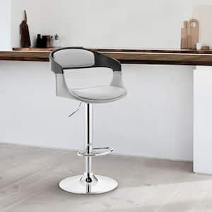 Benson 24-32 in. Adjustable Height High Back Grey Faux Leather and Black Wood Bar Stool with Chrome Base