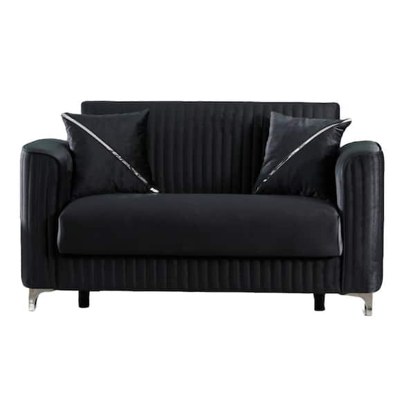 Onyx Collection Convertible 61 in. Gray Microfiber 2-Seat Loveseat with Storage