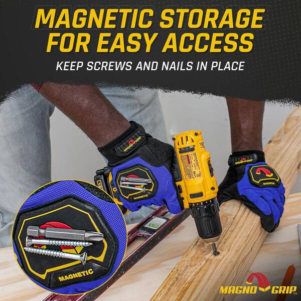 Pro Impact Work Glove with Integrated Magnetic Storage, Blue, 2X-Large