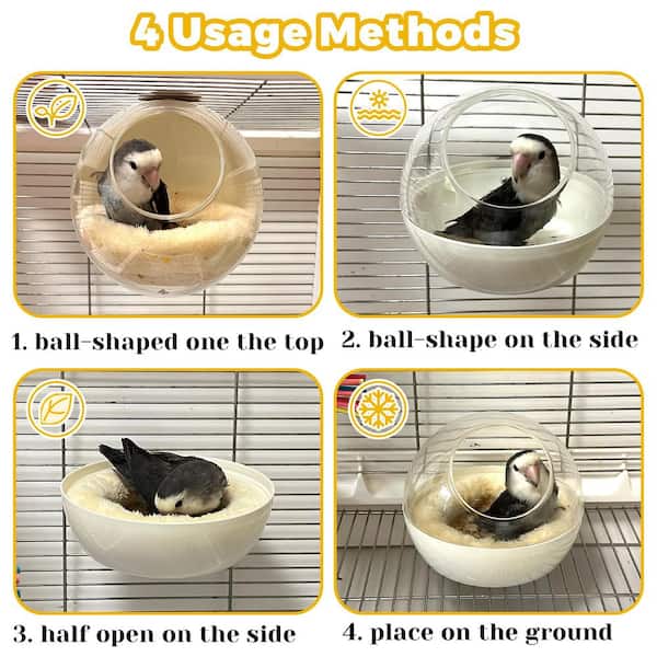 Small Clear Bird Nest with Bite-Resistant Washable Design and Plush Warm Interior for Breeding and Sleeping (1-Pack)