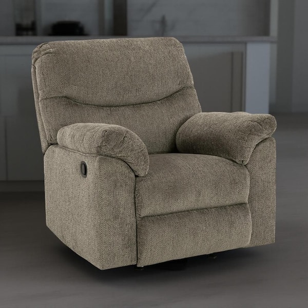 Benjara Tul Putty Gray Polyester Rocker Recliner Chair