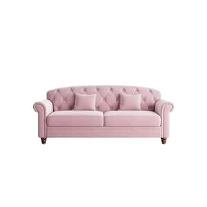 81.9 in Wide Rolled Arm Velvet Modern Rectangle Sofa in Pink