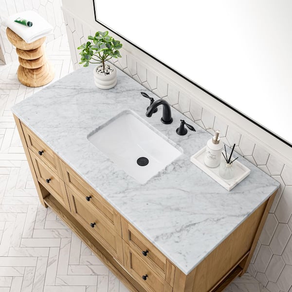 James Martin Vanities Carrara 48 in. W x 23.5 in. D x 34.3 in. H Marble Single Basin Vanity Top in Carrara White